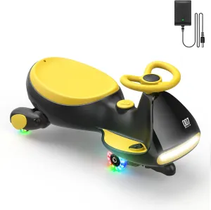 FanttikRide 6V N7 Classic Electric Wiggle Car with Pedal, Rechargeable Battery, CyberWiggle, 2 in 1 Swing Car, 2 Speed, Anti-Rollover, Flashing Wheels, Bluetooth, for Ages 3 and Up, 150 Lbs, Yellow