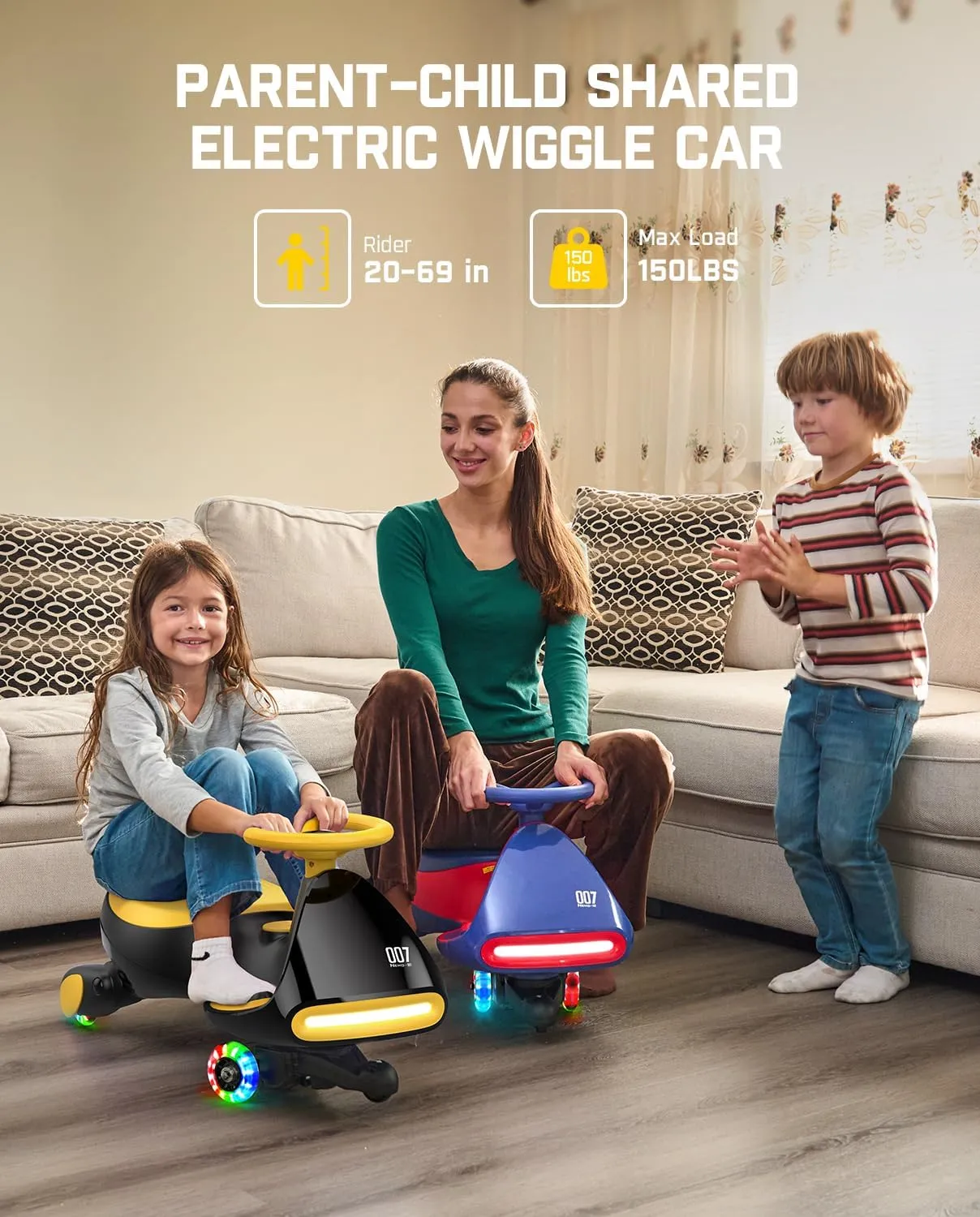 FanttikRide 6V N7 Classic Electric Wiggle Car with Pedal, Rechargeable Battery, CyberWiggle, 2 in 1 Swing Car, 2 Speed, Anti-Rollover, Flashing Wheels, Bluetooth, for Ages 3 and Up, 150 Lbs, Yellow