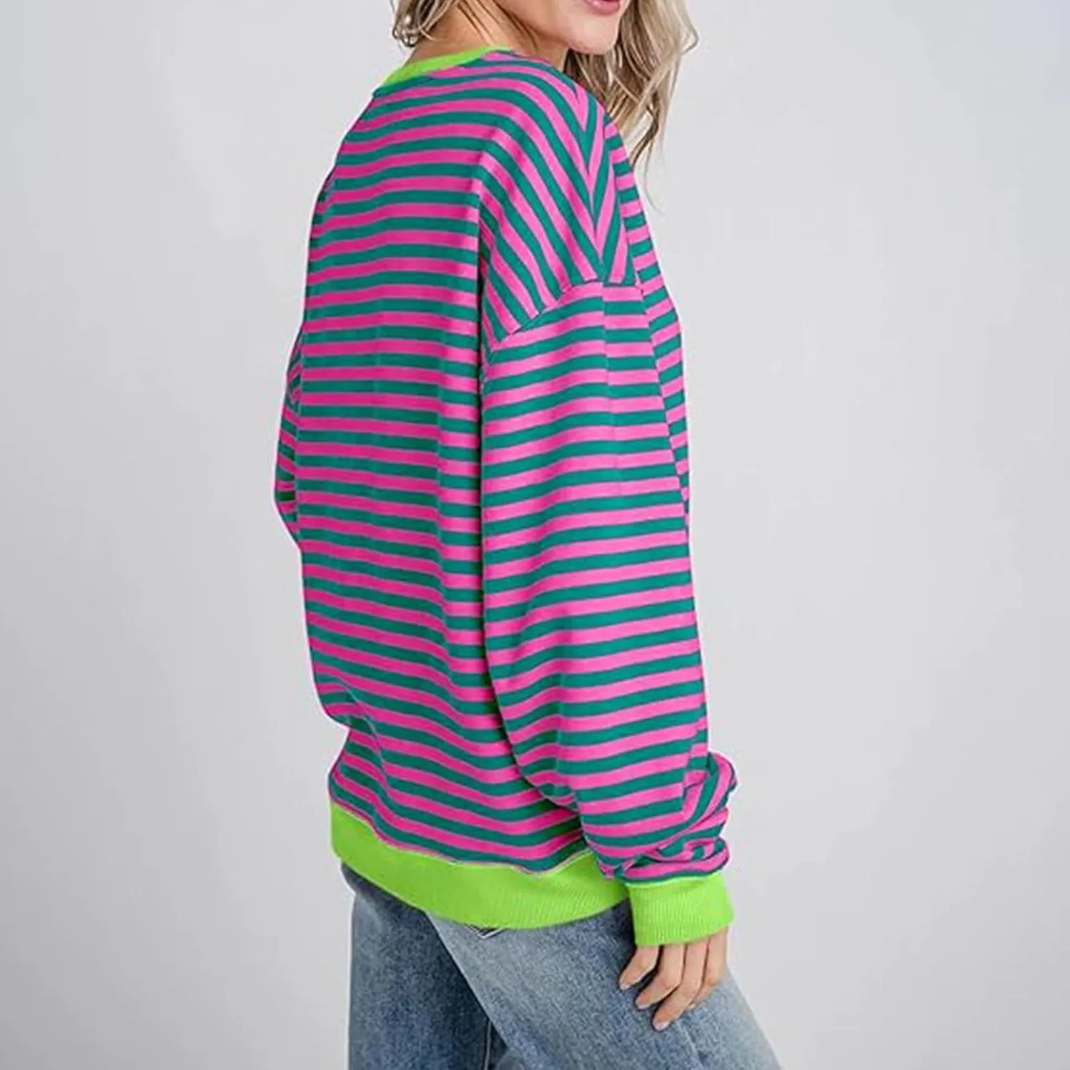 Fashion Tops for Women Trendy 2024 Spring Long Sleeve Shirts Causal Striped Crewneck Sweatshirt Trendy Preppy Clothes