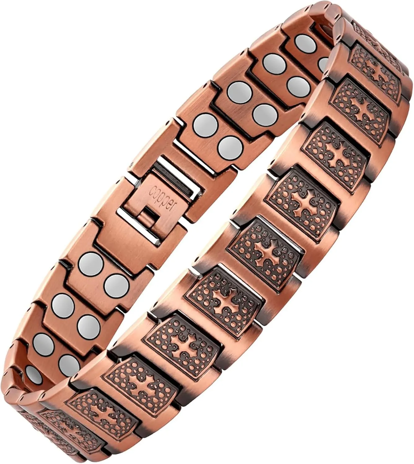Feraco Copper Cross Bracelet for Men,Magnetic Therapy Bracelet with 46 Magnets - 99.99% Pure Copper