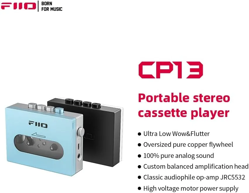 FiiO CP13 Portable Cassette Tape Player with 3.5mm Earphone Jack, Ultra-Low Wow&Flutter, Powered by Type-C or Lithium Battery (White and Black)