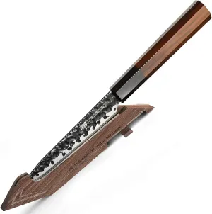 FINDKING Dynasty Series 5'' Clad Steel Utility knife and Magnetic Walnut Knife Edge Guard