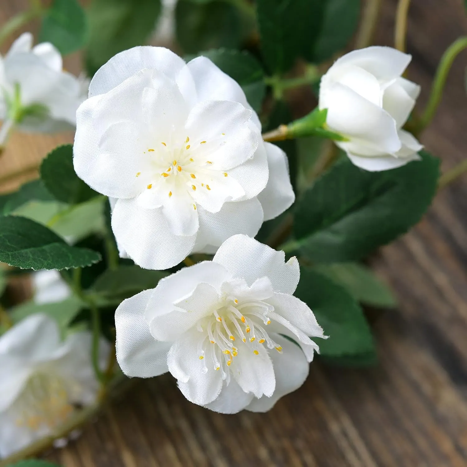 FiveSeasonStuff Bendable Shabby Chic White Flower Garlands, Artificial Silk Wild Roses Vine Leaves Hanging Flowers for Wall Decoration Basket Trellis Wedding Home 2 Pack 12 ft