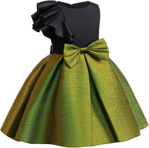 Flower Girls Ruffle Satin Dress for Kids Baby Princess Wedding Birthday Party Prom Dresses for 2-10 Years