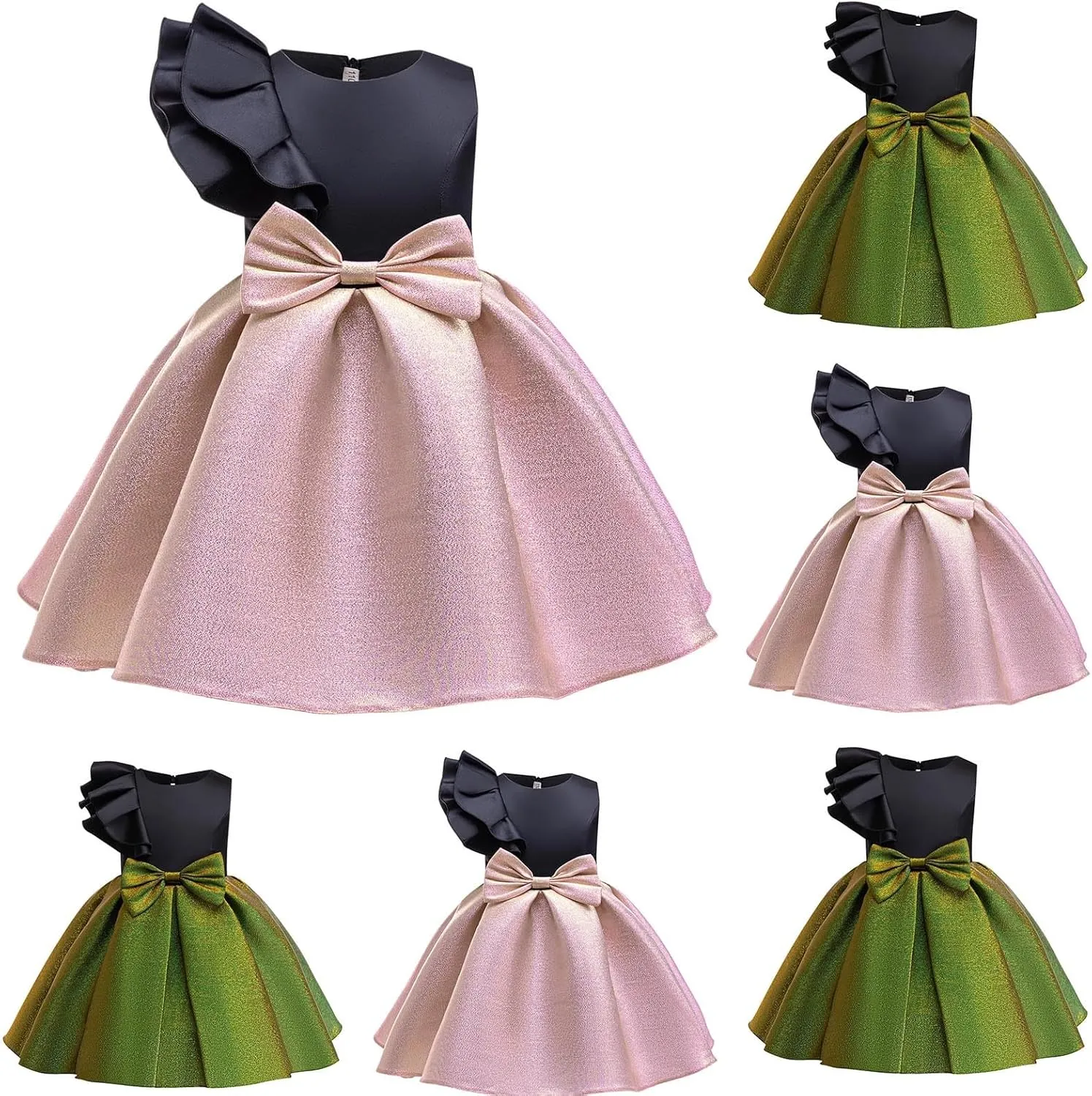 Flower Girls Ruffle Satin Dress for Kids Baby Princess Wedding Birthday Party Prom Dresses for 2-10 Years