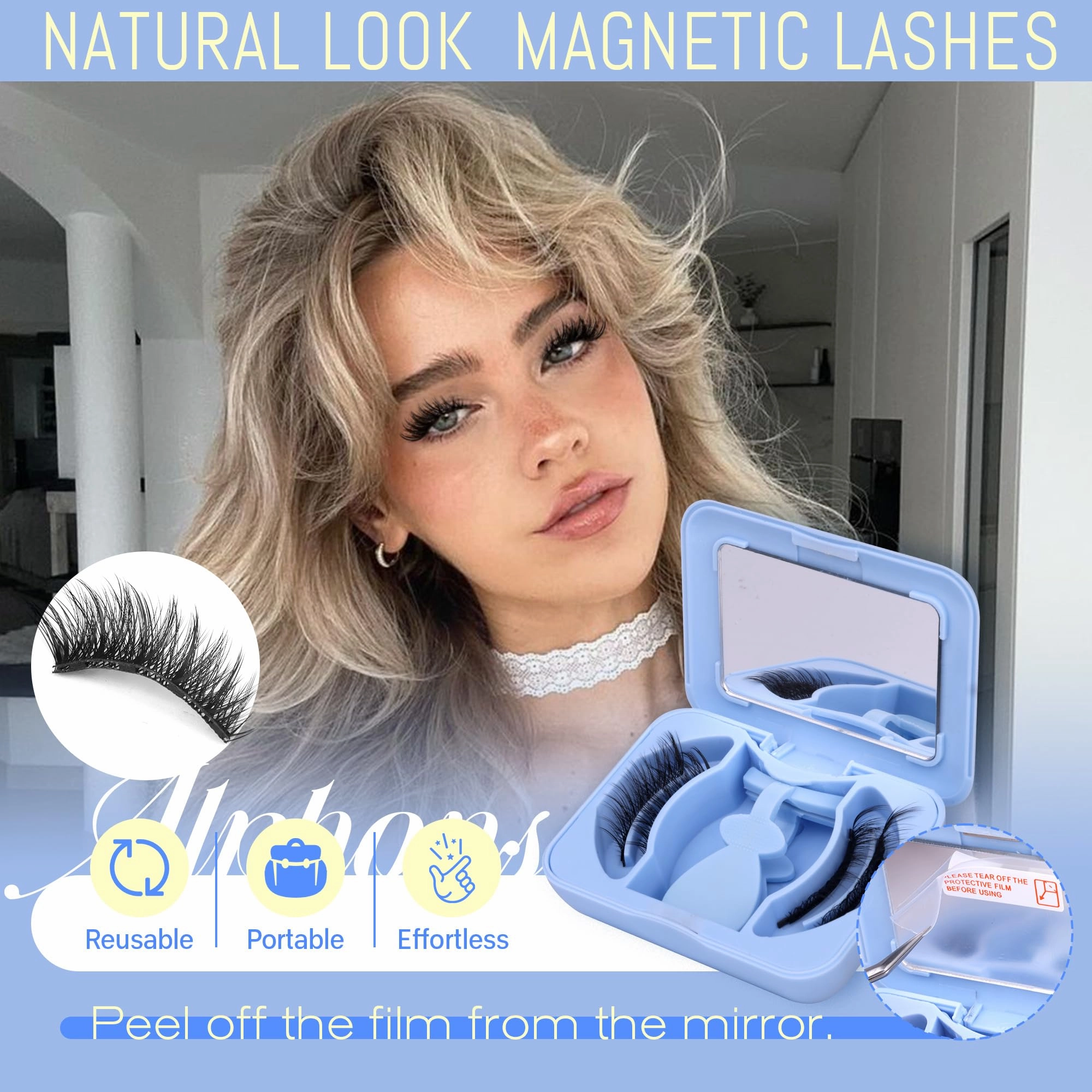 Fluffy Magnetic Eyelashes with Applicator 16mm Cat Eye Lashes Magnetic without Eyeliner 3.0 Upgrade Magnetic Lashes with Clamp Reusable Pestañas Magnéticas Naturales by ALPHONSE