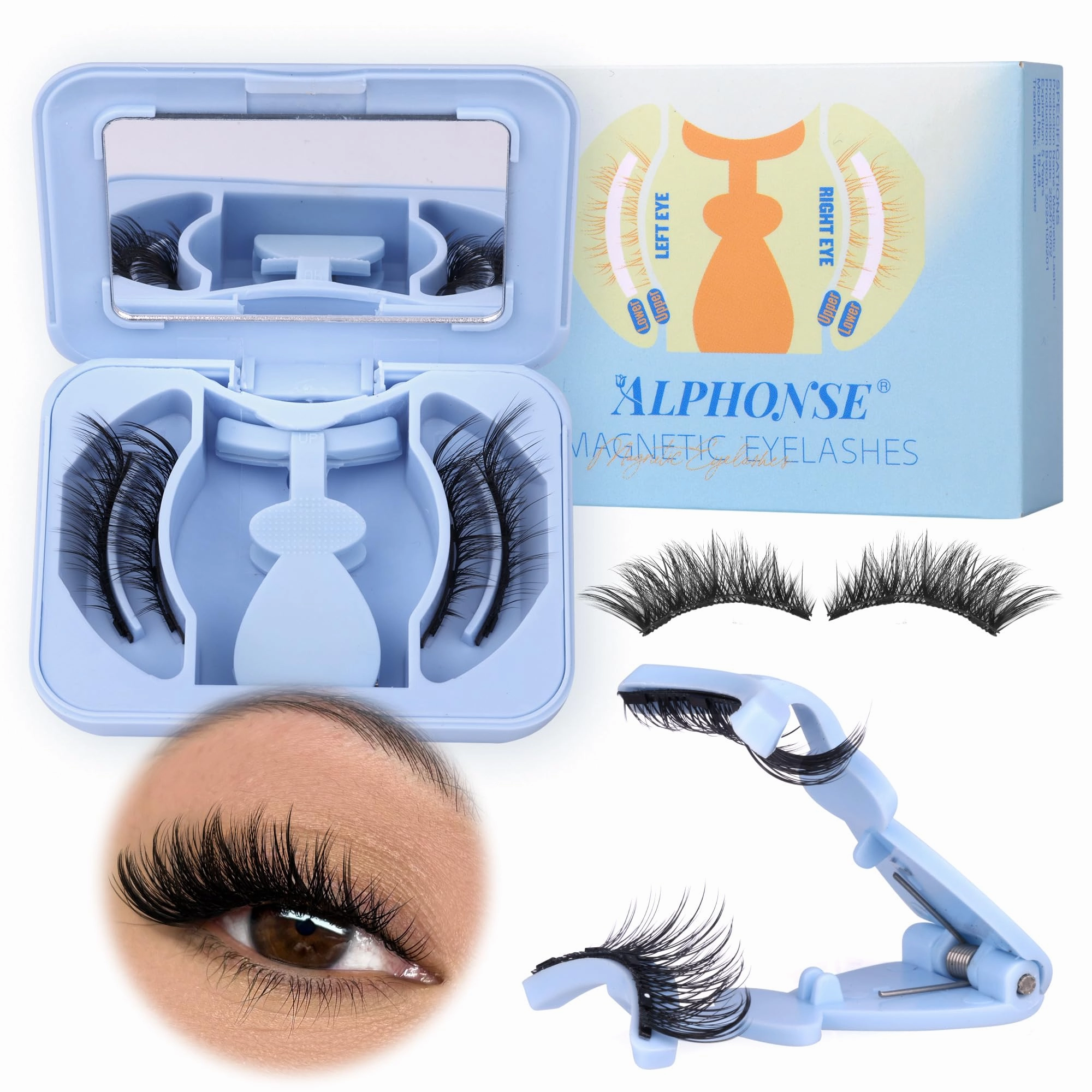 Fluffy Magnetic Eyelashes with Applicator 16mm Cat Eye Lashes Magnetic without Eyeliner 3.0 Upgrade Magnetic Lashes with Clamp Reusable Pestañas Magnéticas Naturales by ALPHONSE