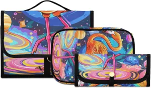 Foldable Hanging Travel Toiletry Organizer Set 3-Piece with Cosmetic Bag & Brush Holder - Flamingo (8)