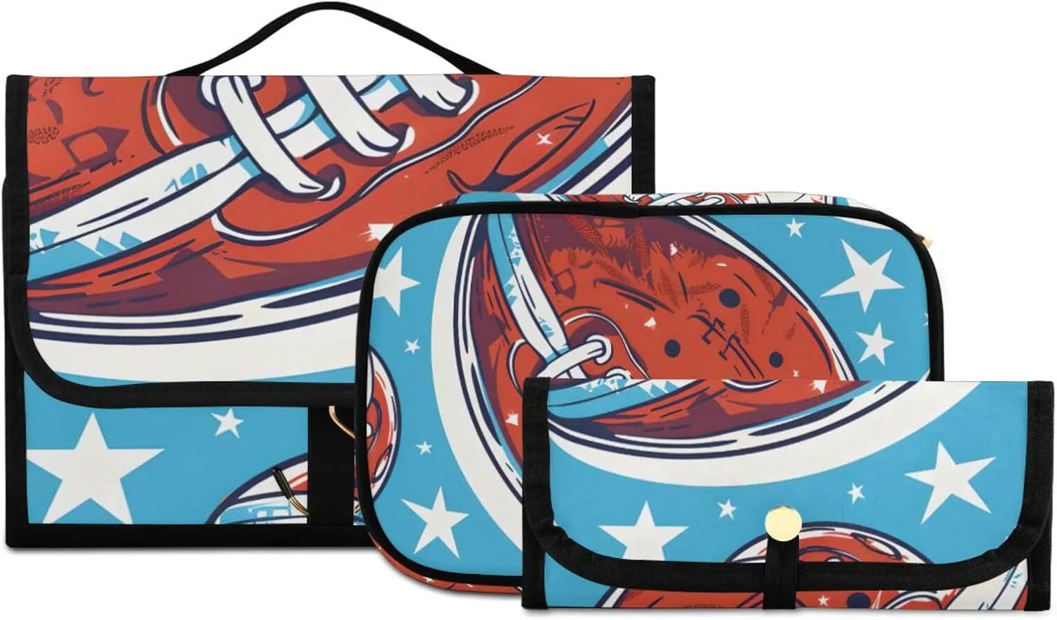 Foldable Hanging Travel Toiletry Organizer Set 3-Piece with Cosmetic Bag & Brush Holder - Football (8)