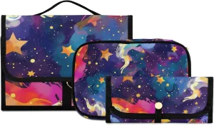 Foldable Hanging Travel Toiletry Organizer Set 3-Piece with Cosmetic Bag & Brush Holder - Starry Sky Universe (8)