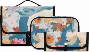 Foldable Hanging Travel Toiletry Organizer Set 3-Piece with Cosmetic Bag & Brush Holder - Bear (5)