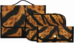 Foldable Hanging Travel Toiletry Organizer Set 3-Piece with Cosmetic Bag & Brush Holder - Tiger (15)