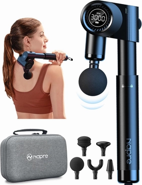 Foldable Massage Gun Deep Tissue with 5 Adjustable Angles,FSA HSA Eligible,Portable Percussion Back Massager for Muscle/Neck/Body Pain Relief with Long Extension Metal Handle,32-Speeds,with Carry Case