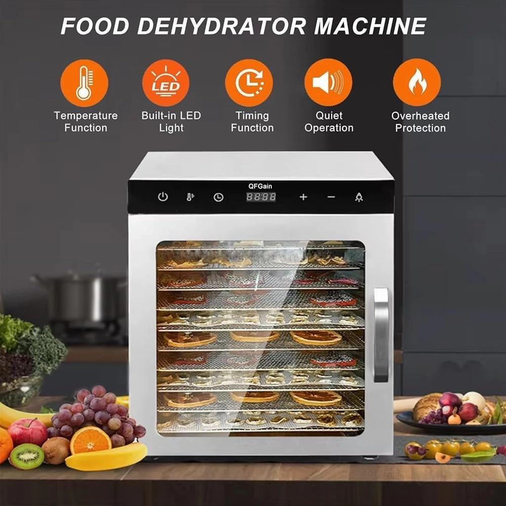Freeze Drier, Food Dehydrator Machine, 10/12 Stainless Steel Trays, Home Freeze Dryer, Food Processer, with 24 Hours Timer&Max Temperature 194℉-110V