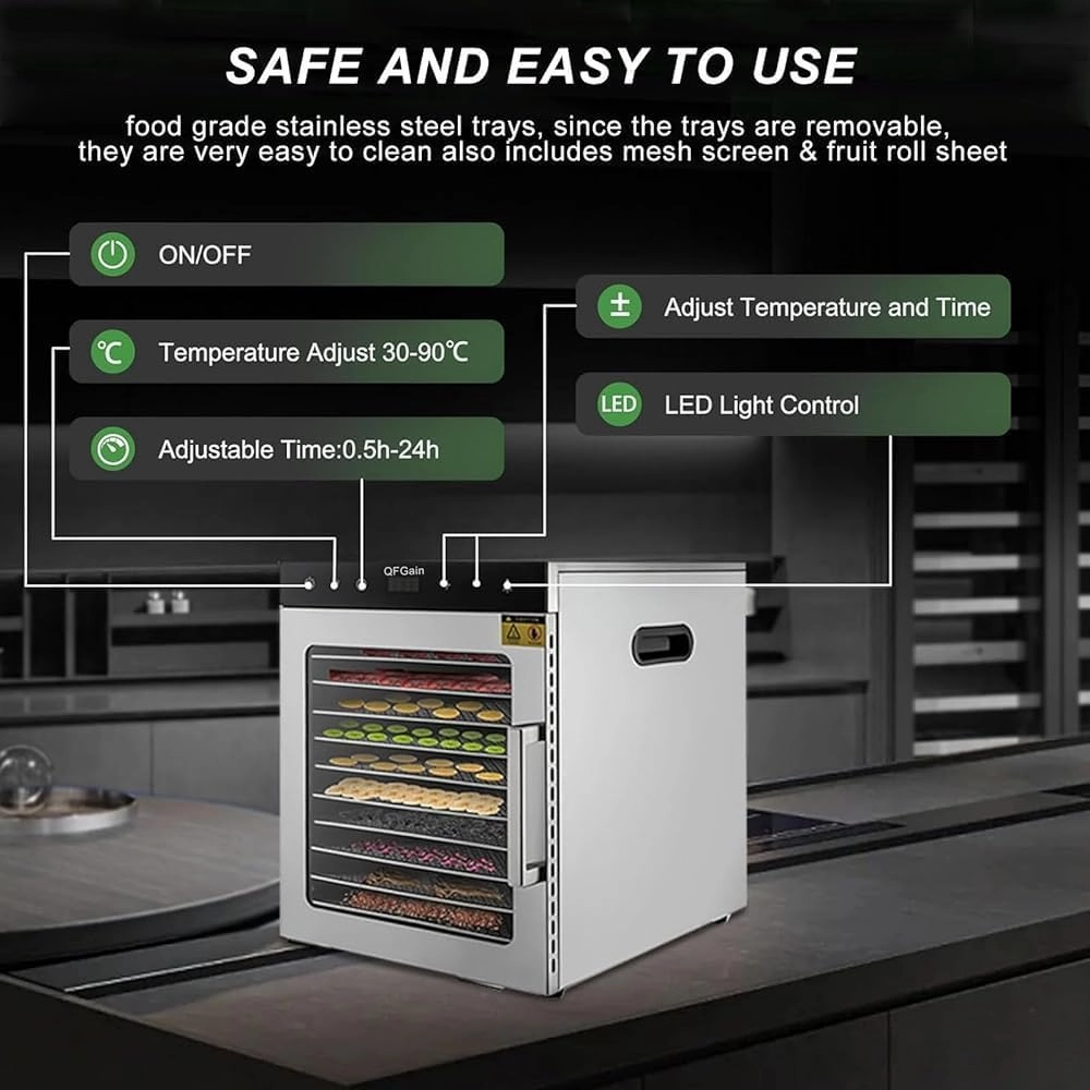 Freeze Drier, Food Dehydrator Machine, 10/12 Stainless Steel Trays, Home Freeze Dryer, Food Processer, with 24 Hours Timer&Max Temperature 194℉-110V