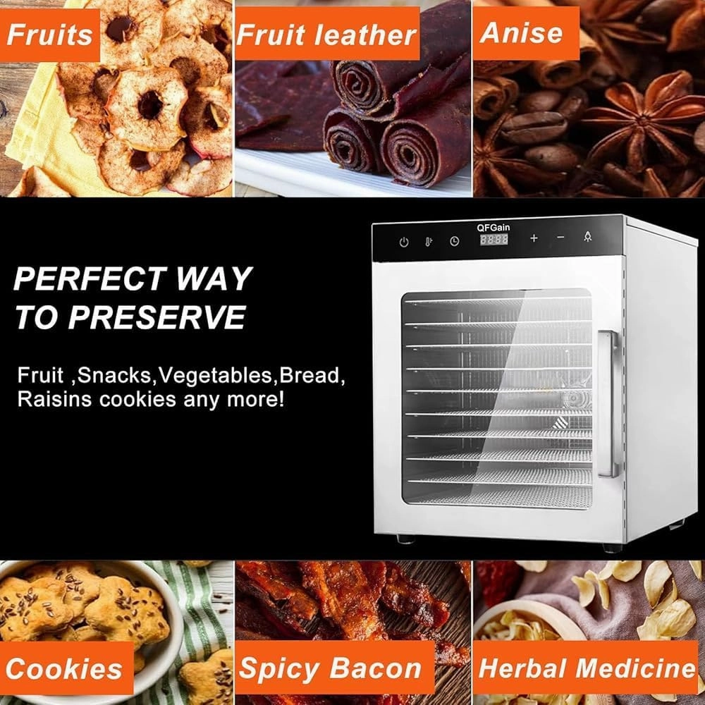 Freeze Drier, Food Dehydrator Machine, 10/12 Stainless Steel Trays, Home Freeze Dryer, Food Processer, with 24 Hours Timer&Max Temperature 194℉-110V
