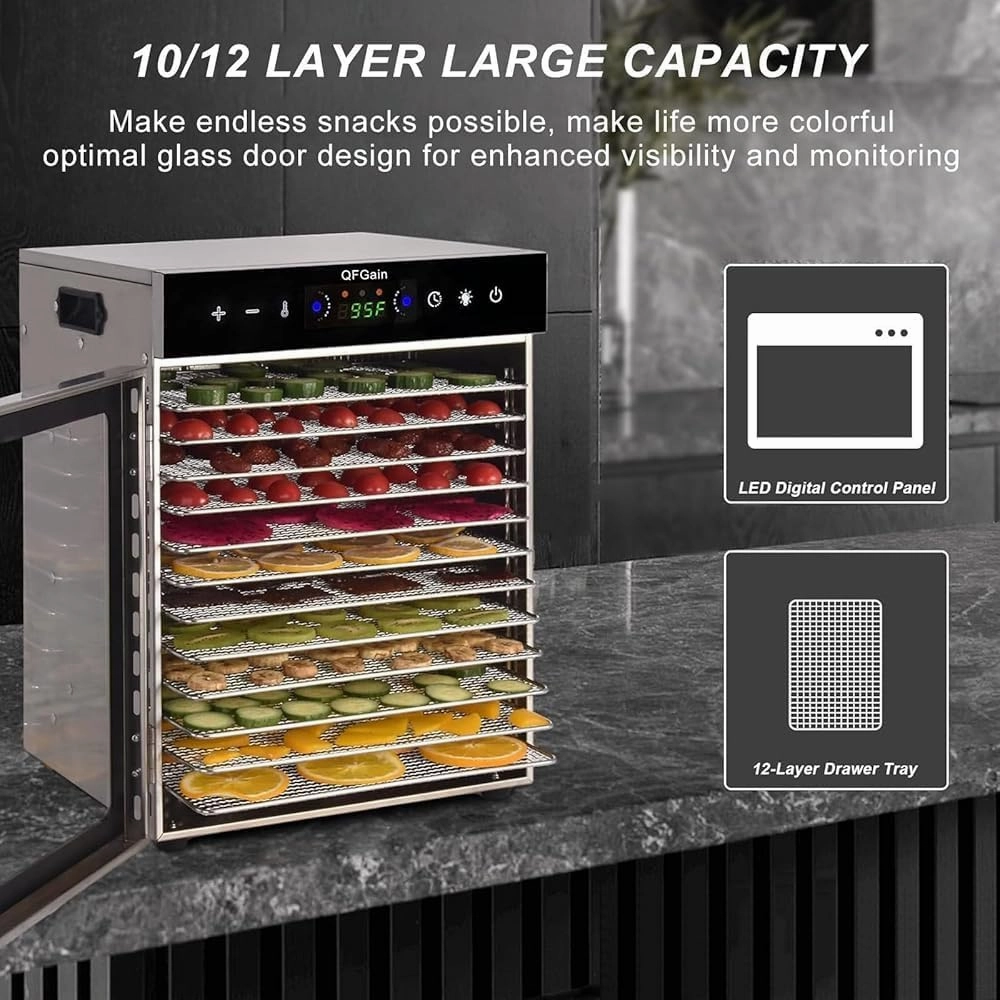 Freeze Drier, Food Dehydrator Machine, 10/12 Stainless Steel Trays, Home Freeze Dryer, Food Processer, with 24 Hours Timer&Max Temperature 194℉-110V