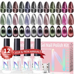 Gel Nail Polish Set, 12 Colors Holographic Glitter Neon Cat Eye Gel Nail Polish Kit with Magnet Base Top Coat Magnetic Nail Polish Starter Kit Nails Art DIY Home Salon Gift for Girls Women