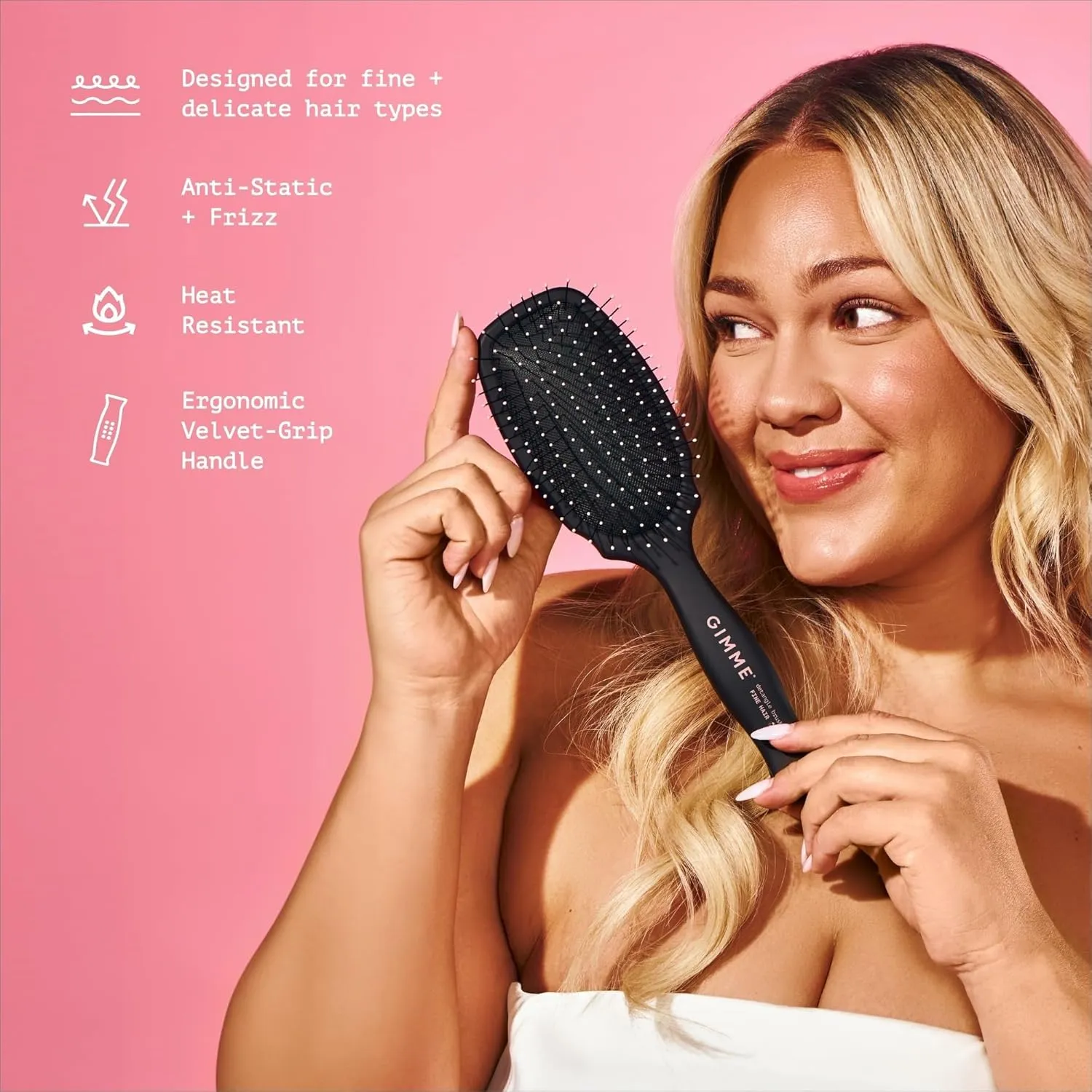 Gimme Beauty - Damage-Free Detangling Brush for Fine, Fragile, and Thin Hair - Anti-Static Heat Resistant Nylon Bristles