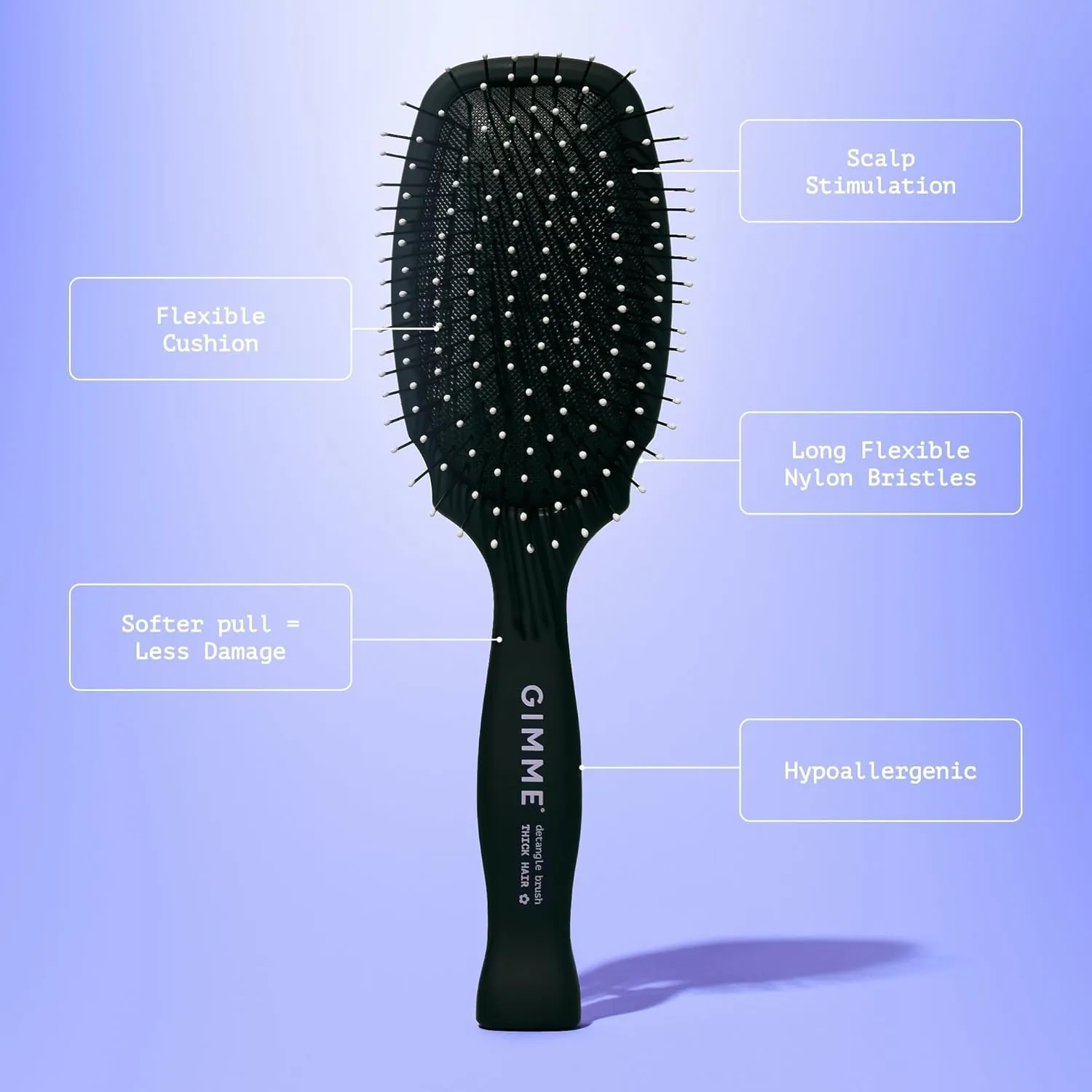 Gimme Beauty - Thick Hair Brush - Damage-Free Detangling Hair Brush with Anti-Static & Heat Resistant Nylon Bristles - Paddle Brush for Curly   Thick Hair