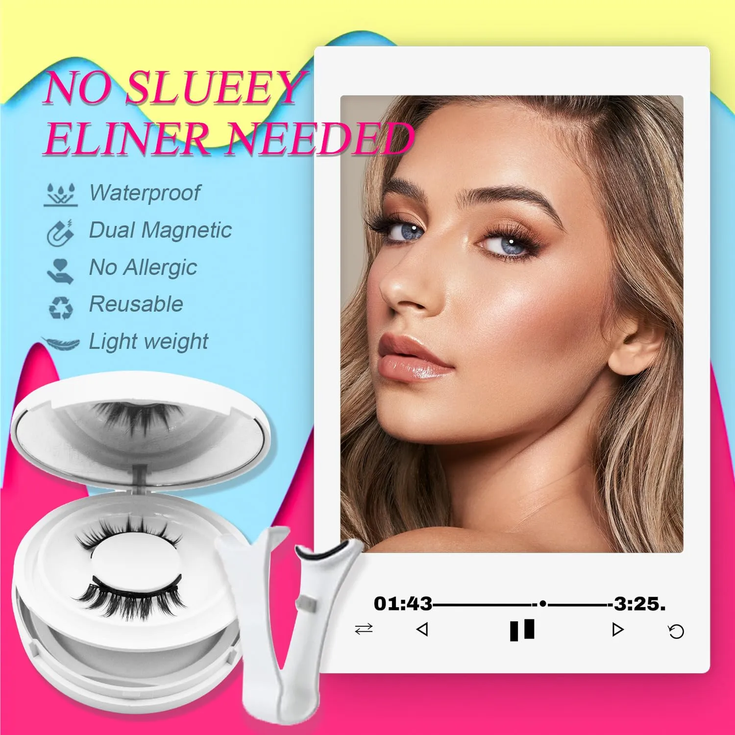 Ginani Magnetic Eyelashes with Applicator, Magnetic Eyelashes Without Eyeliner，Reusable Glue-Free Natural Look Eyelashes Kit Easy to Wear and Remove