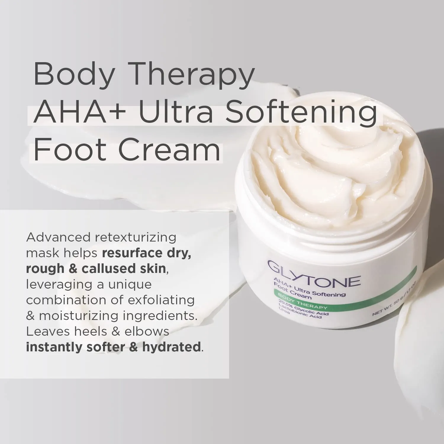 GLYTONE AHA  Foot Cream for Dry Cracked Heels & Feet | Exfoliate, Hydrate & Retexturize Dry, Rough Foot with Exfoliating 29.5% Glycolic Acid, Moisturizing Lactobionic Acid & Urea - 1.7 Oz