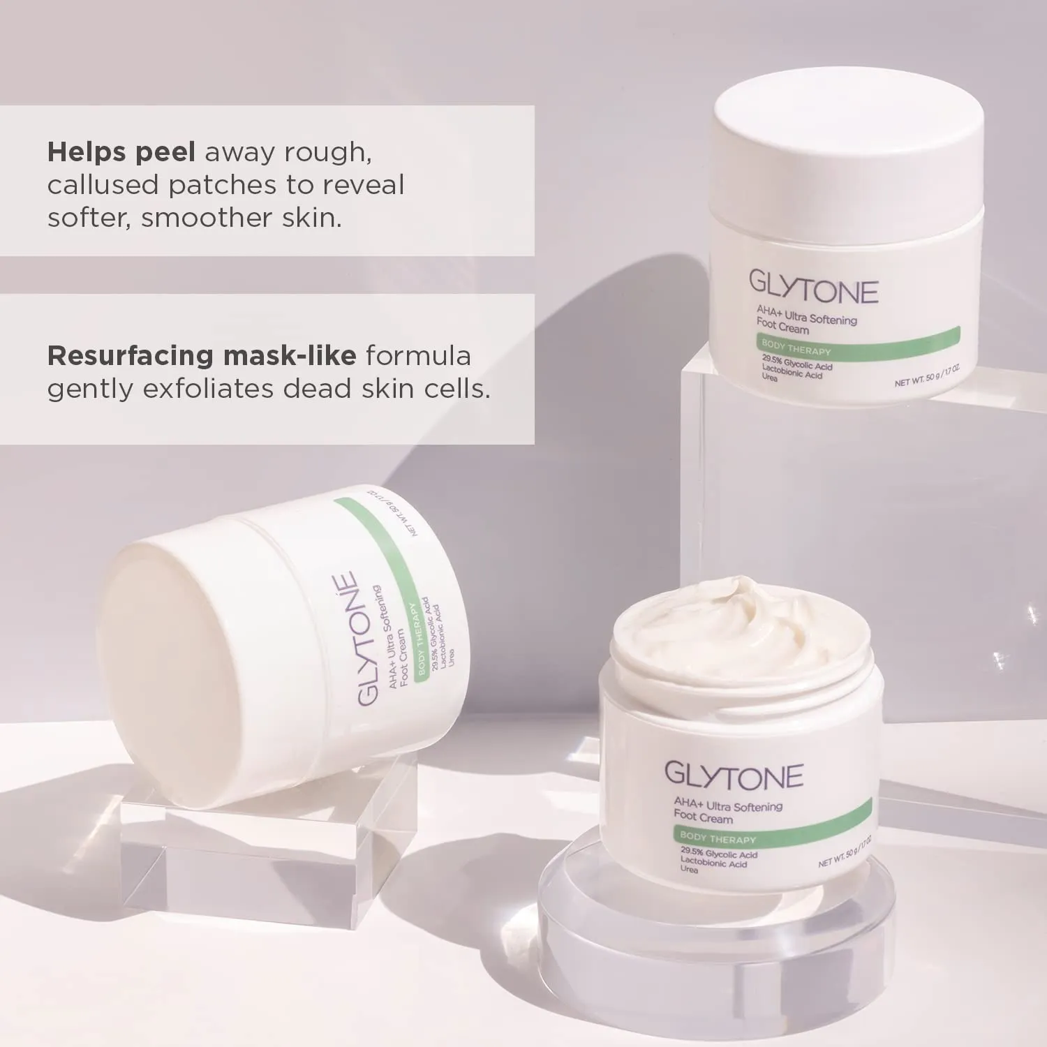 GLYTONE AHA  Foot Cream for Dry Cracked Heels & Feet | Exfoliate, Hydrate & Retexturize Dry, Rough Foot with Exfoliating 29.5% Glycolic Acid, Moisturizing Lactobionic Acid & Urea - 1.7 Oz