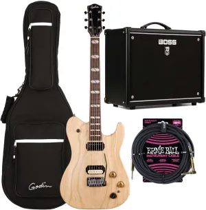 Godin (051489) Radium-X Electric Guitar, Natural, Boss Katana-50 MkII, ErnieBall 1/4 Cable Bundle
