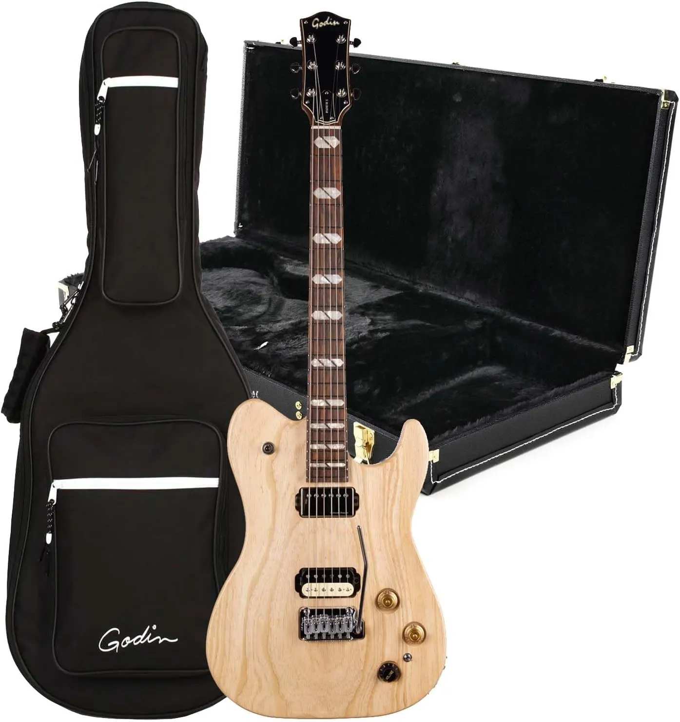 Godin (051489) Radium-X Electric Guitar, Natural, Godin v1091 Hardshell Case Bundle