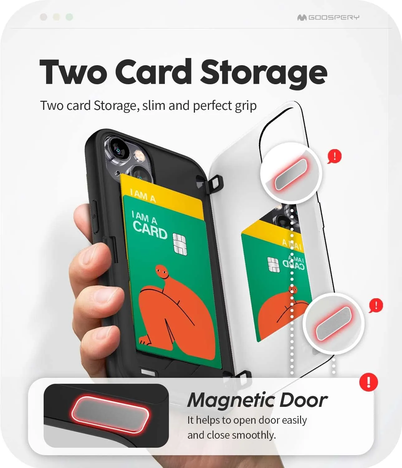 GOOSPERY Magnetic Door Bumper Compatible with iPhone 14 Case, Card Holder Wallet Easy Magnet Auto Closing Protective Dual Layer Sturdy Phone Back Cover - Black