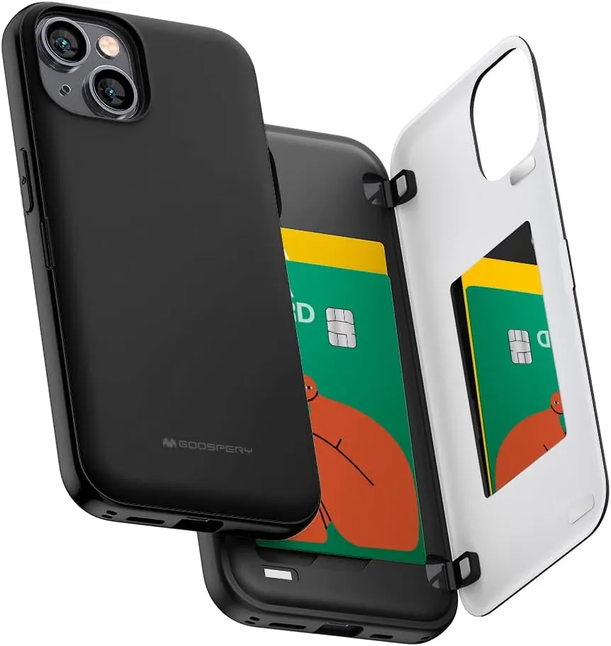 GOOSPERY Magnetic Door Bumper Compatible with iPhone 14 Case, Card Holder Wallet Easy Magnet Auto Closing Protective Dual Layer Sturdy Phone Back Cover - Black