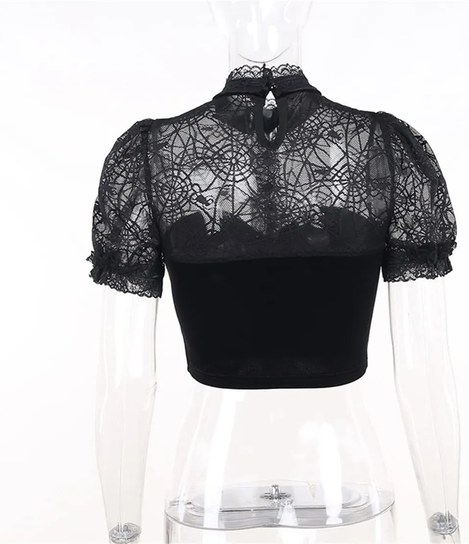 Gothic Crop Top for Women Goth Fairy Grunge Tank Tops Punk T-Shirt Streetwear Workout Tees Emo Blouse