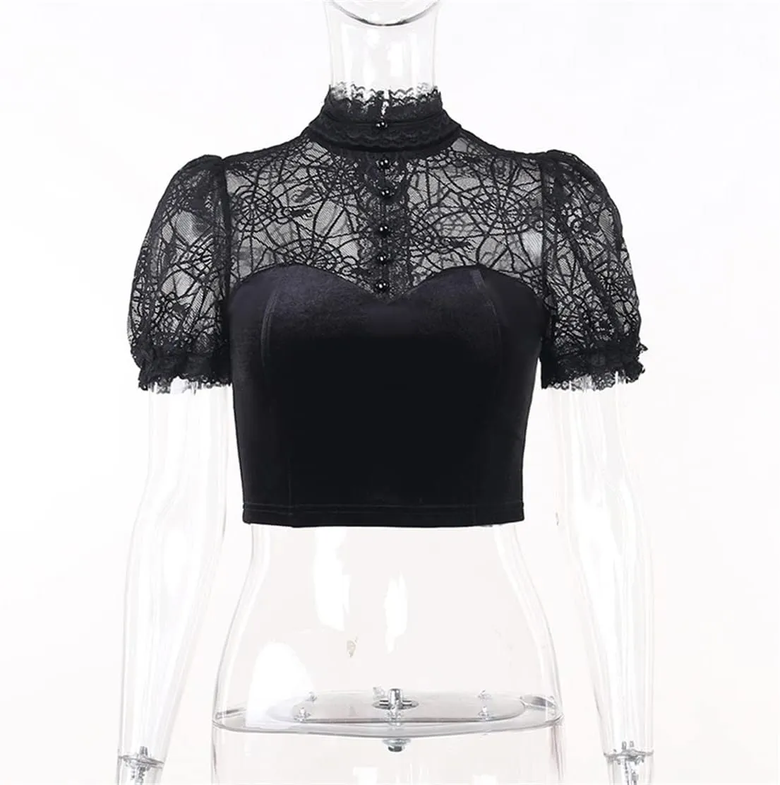 Gothic Crop Top for Women Goth Fairy Grunge Tank Tops Punk T-Shirt Streetwear Workout Tees Emo Blouse