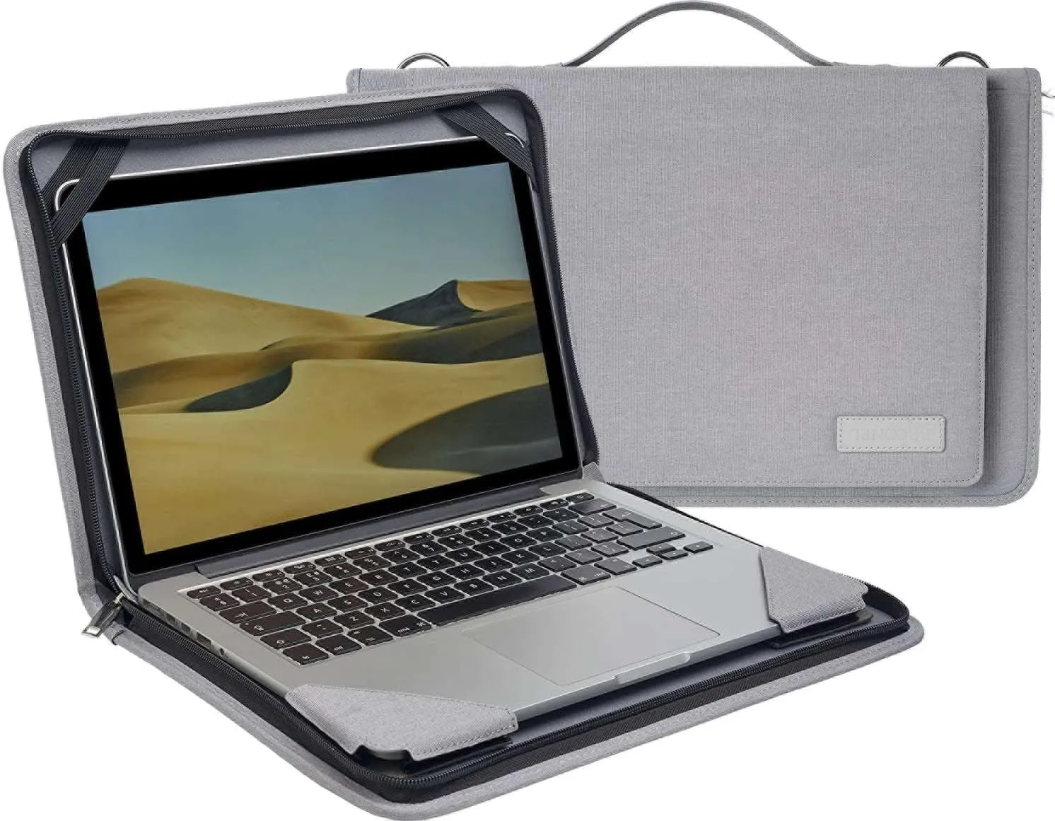 Grey Leather Laptop Messenger Case - Compatible with Acer Chromebook Spin 714 14" Touchscreen FHD  2-in-1 Laptop