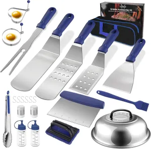 Griddle Accessories Kit, 23Pcs Grilling Accessories Set for Camp Chef, Flat Top Griddle Accessories with Scraper, Spatula, Basting Cover, Tongs, Egg Ring, Outdoor Grill Tools Blue