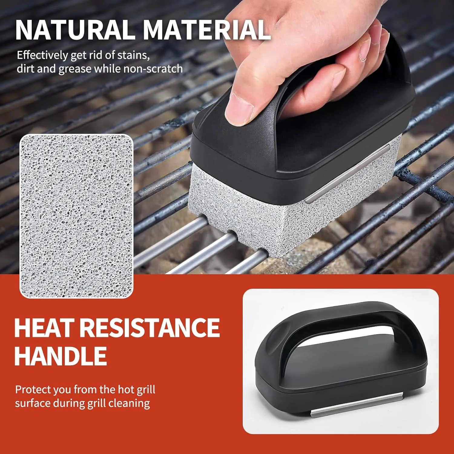 Griddle Stone Grill Brick - Cleaning Block Barbecue Cleaner Pumice Stone for Blackstone Griddle Accessories Flat Top - 3 PCS With Handle