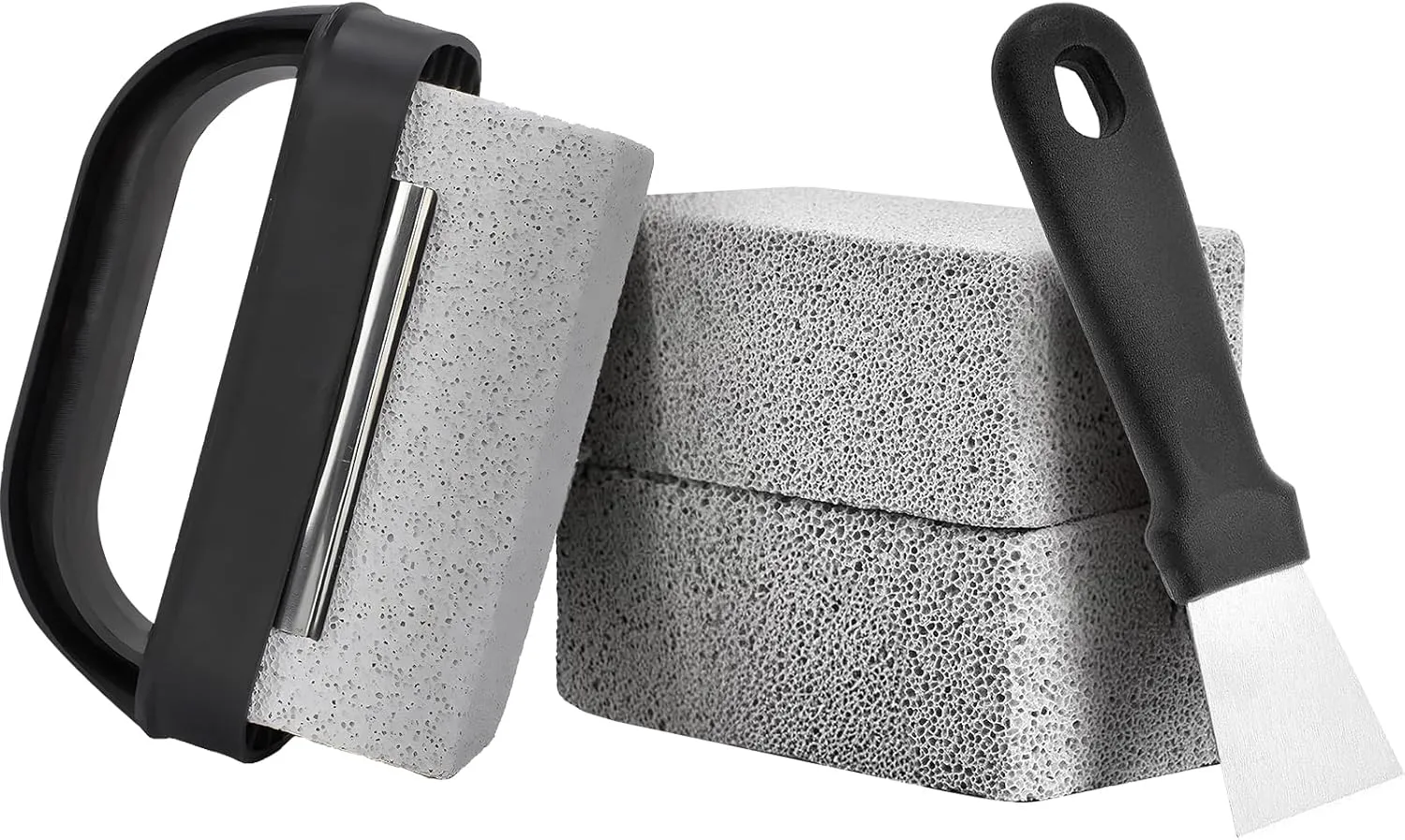 Griddle Stone Grill Brick - Cleaning Block Barbecue Cleaner Pumice Stone for Blackstone Griddle Accessories Flat Top - 3 PCS With Handle
