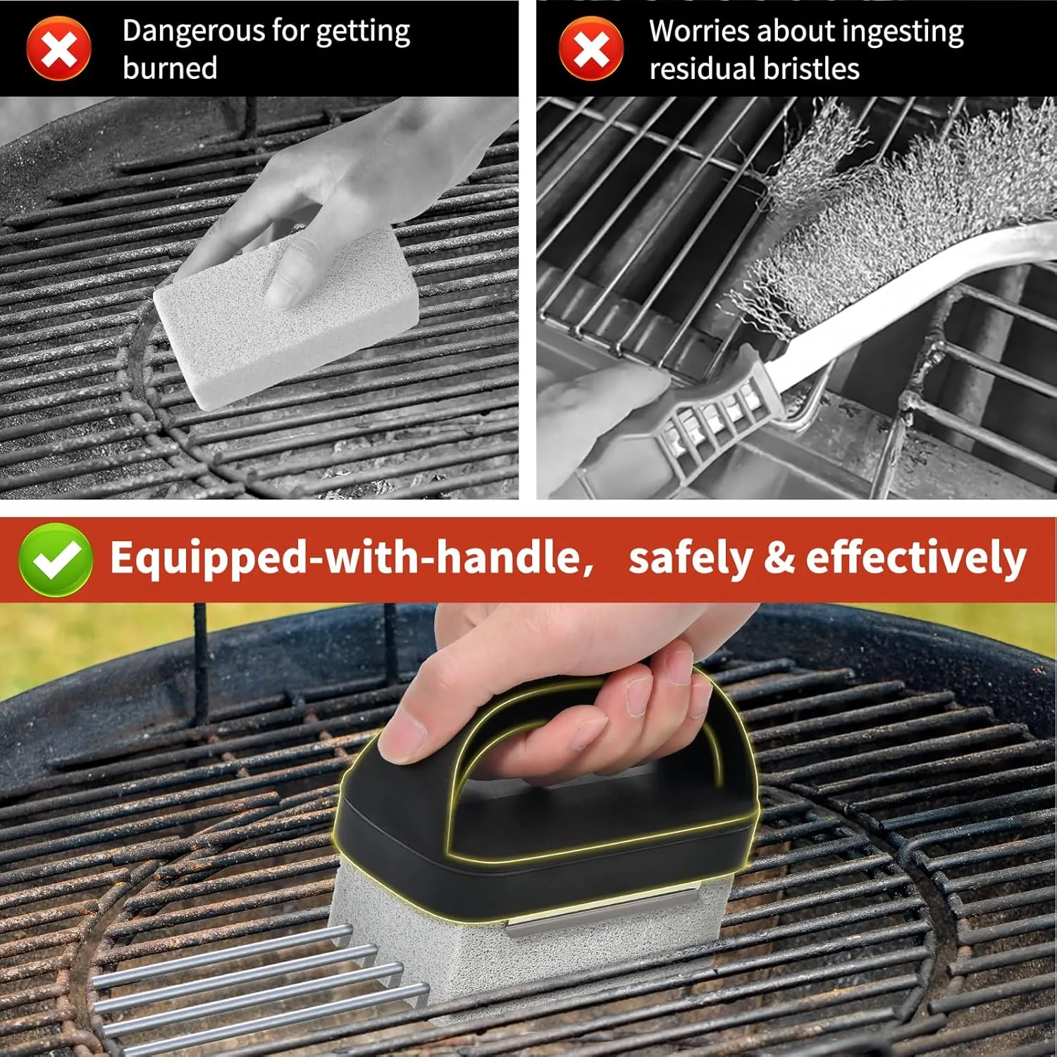 Griddle Stone Grill Brick - Cleaning Block Barbecue Cleaner Pumice Stone for Blackstone Griddle Accessories Flat Top - 3 PCS With Handle