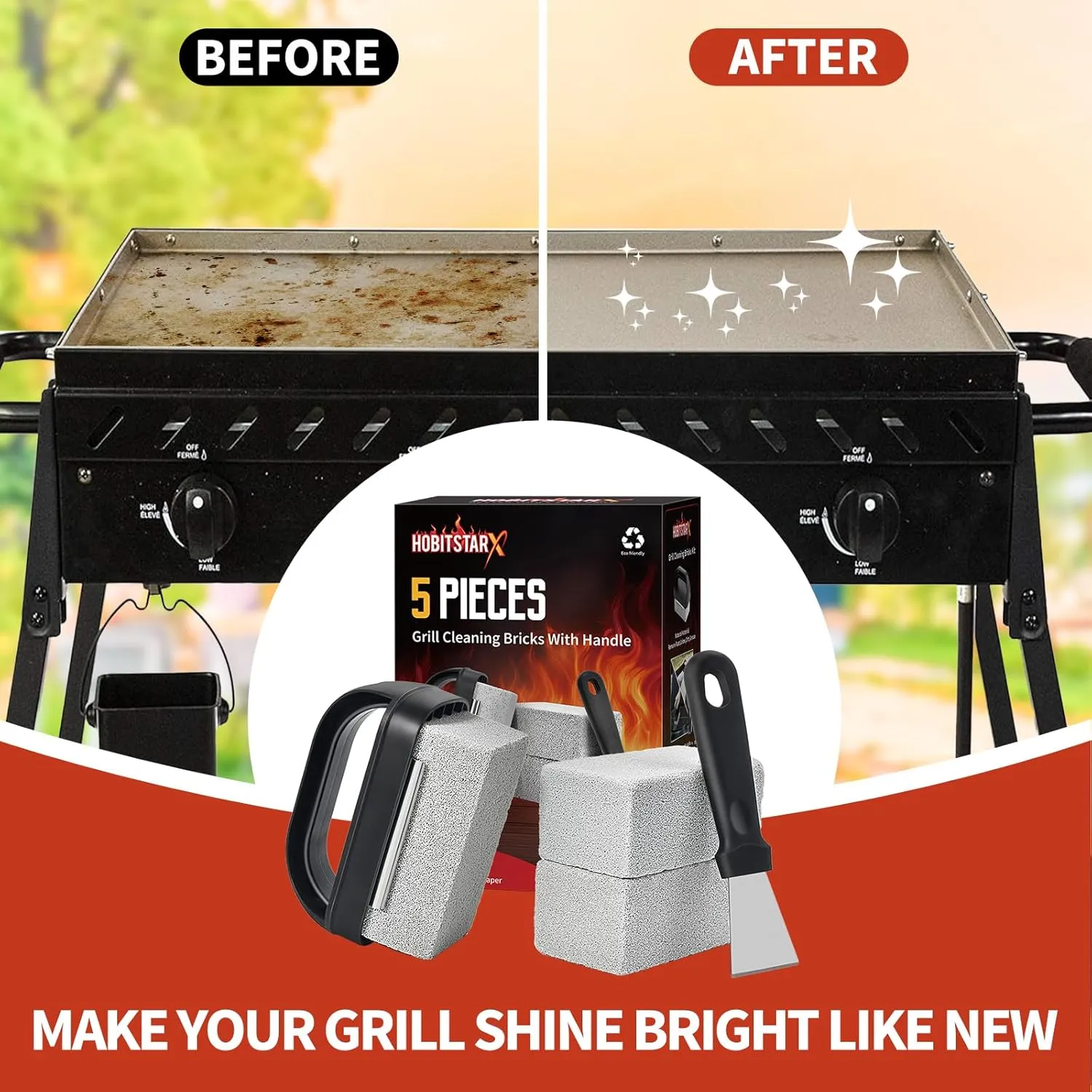 Griddle Stone Grill Brick - Cleaning Block Barbecue Cleaner Pumice Stone for Blackstone Griddle Accessories Flat Top - 3 PCS With Handle