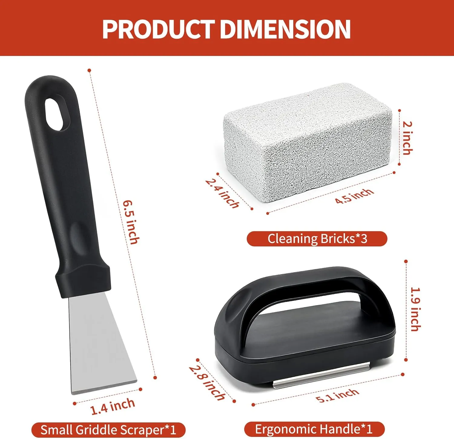 Griddle Stone Grill Brick - Cleaning Block Barbecue Cleaner Pumice Stone for Blackstone Griddle Accessories Flat Top - 3 PCS With Handle