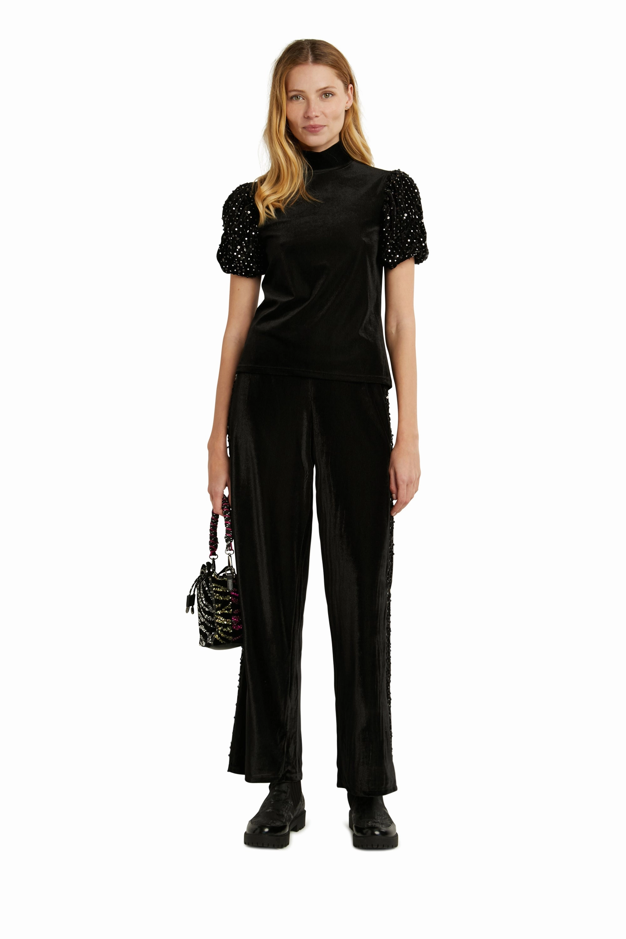 Gwendoline Velvet Sequin Sleeve Party Top Desigual Style 21WWTKDF