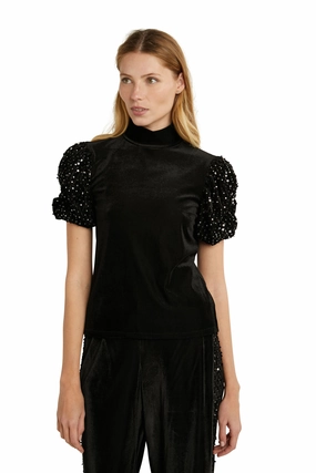 Gwendoline Velvet Sequin Sleeve Party Top Desigual Style 21WWTKDF
