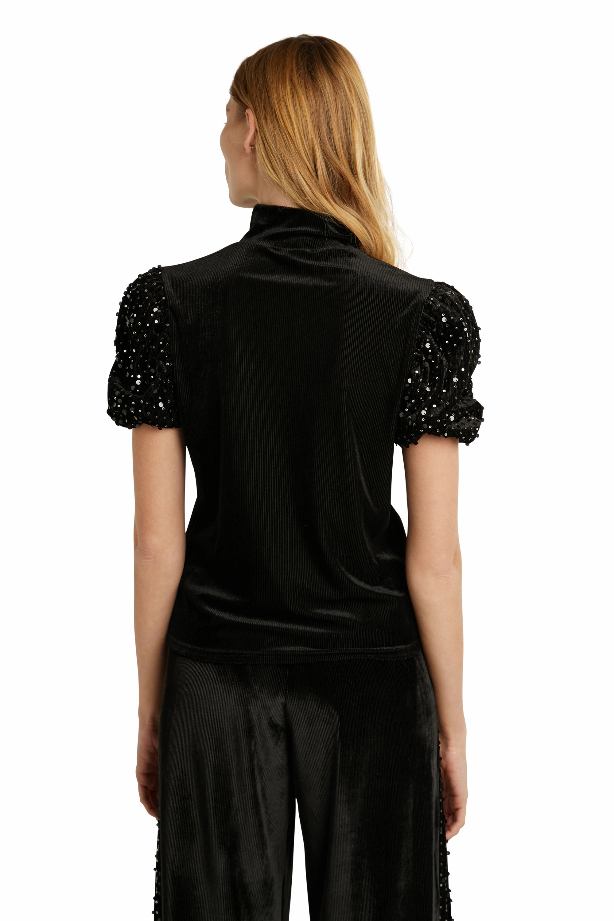 Gwendoline Velvet Sequin Sleeve Party Top Desigual Style 21WWTKDF