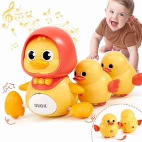 hahaland Crawling Baby Toys 6-12 Months - 3 PCS Musical Mother Duck and Ducklings Toy - Tummy Time Toys Moving Developmental 7 8 9 10 Month Old Toy Must Haves - Shower Gifts Dancing Duck for Babies