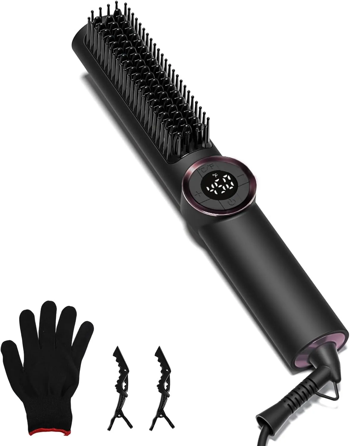 Hair Straightener Brush, Hair Straightener Comb Straightening Brush for Women with 15 Temps 30s Fast Heating & Dual Voltage