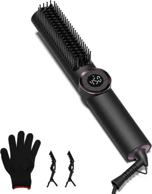 Hair Straightener Brush, Hair Straightener Comb Straightening Brush for Women with 15 Temps 30s Fast Heating & Dual Voltage
