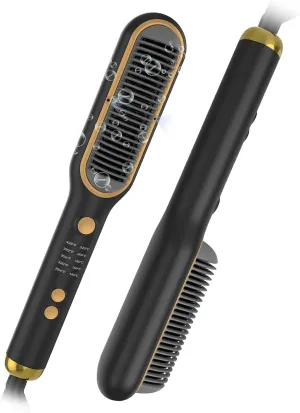 Hair Straightener Brush, Straightening Brush for Women with 200 Million ions, 5 Temp Settings, 30s Fast Heating & Dual Voltage, Anti-Scald & Auto-Shut Off, Quick Styling at Home, Black