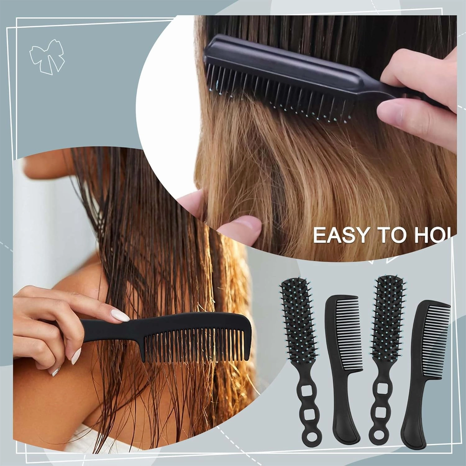 Hair Brush and Comb Set, 100 Pcs Bulk for Homeless Individually Wrapped, Lightweight Hair Brush and Comb for Women Kids Hotel Travel (Black)