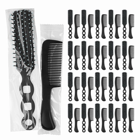 Hair Brush and Comb Set, 100 Pcs Bulk for Homeless Individually Wrapped, Lightweight Hair Brush and Comb for Women Kids Hotel Travel (Black)