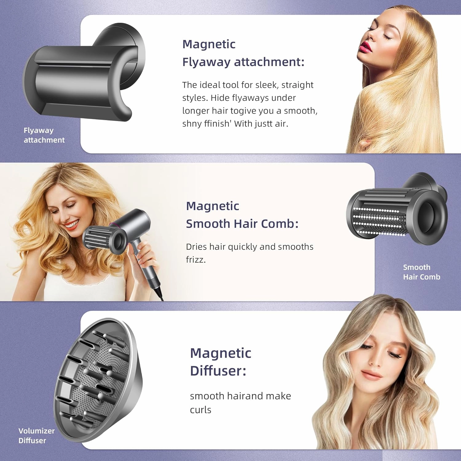 Hair Diffuser Attachment Nozzles for Dyson Supersonic Hair Dryer Hd01 Hd02 Hd03 Hd04 Hd08 Hd15-Diffuser Attachment for Hair Dryer-Anti-Flight Flyaway Attachment Nozzle With Wide Tooth Comb
